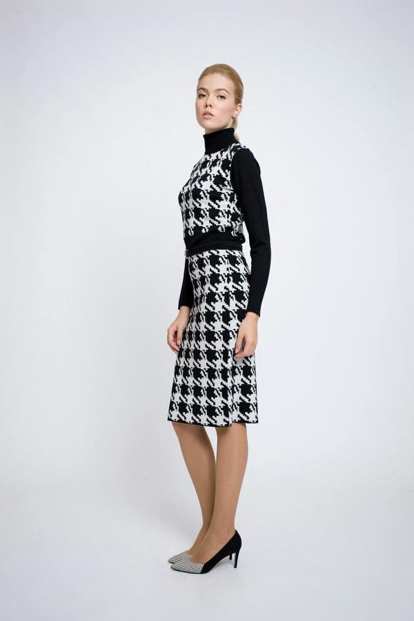 Rumour London Lina houndstooth merino wool knitted dress