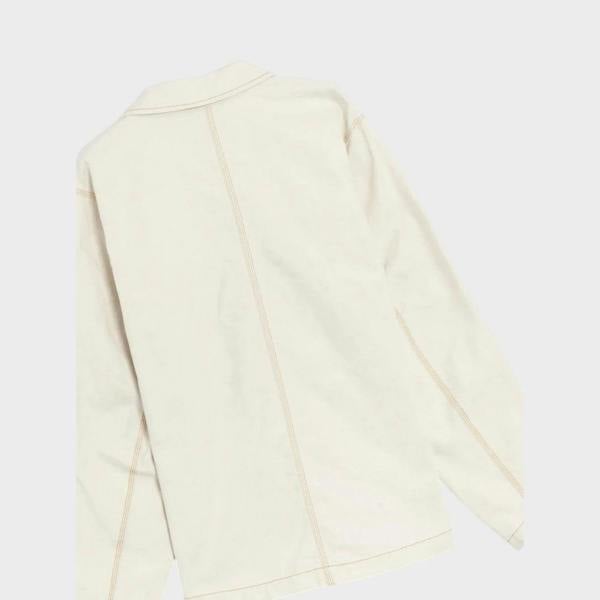 Supplied Fashion men's off-white French terry jacket with visible contrast stitching and a classic collar.