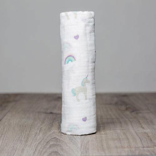 Lulujo - Large Muslin Swaddle - Rainbows and Unicorns