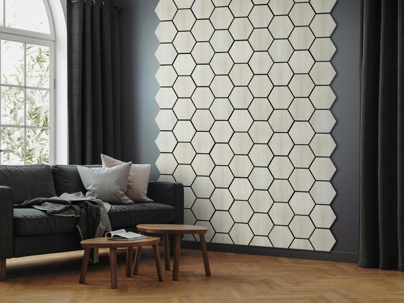 Fuse Acoustic Wooden Hexagon Wall Panel in White Oak
