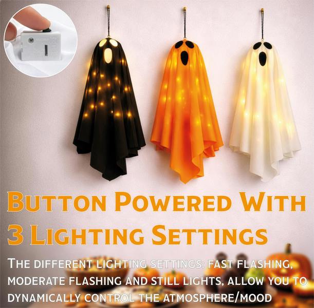 Fxlab Set of 3 Warm White LED Ghost Lights 8x8x30cm Indoor Decoration with Batteries Included Orange White Black