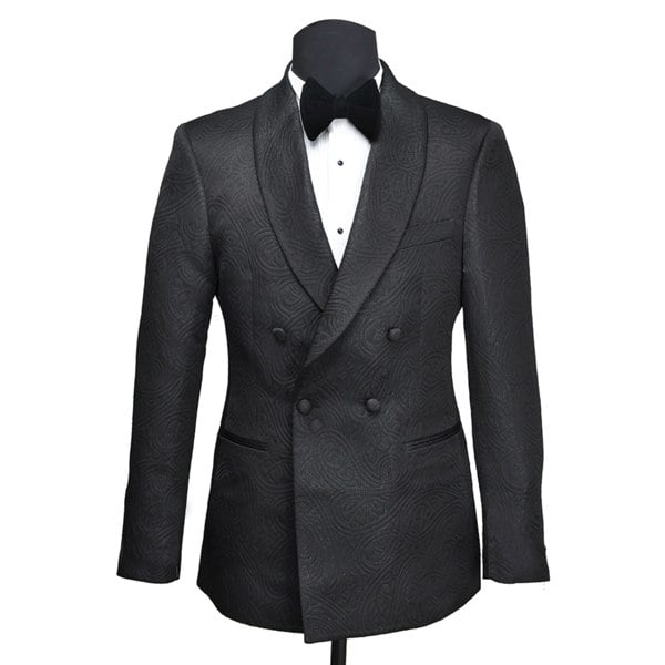 David WeJ Kensington Double Breasted Shawl Lapel Jacquard - Black