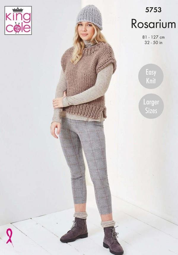 King Cole Rosarium Mega Chunky Knitting Pattern 5753, Slipovers, Headwear for Women, 32 - 50 Inches - Easy