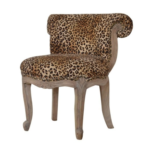 Artisan Furniture Solid Wood Leopard Print Studded Chair