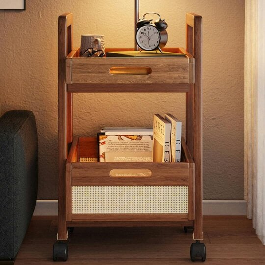 Havendro Multi-functional Wooden Storage Cart with Wheels for Snacks and Essentials