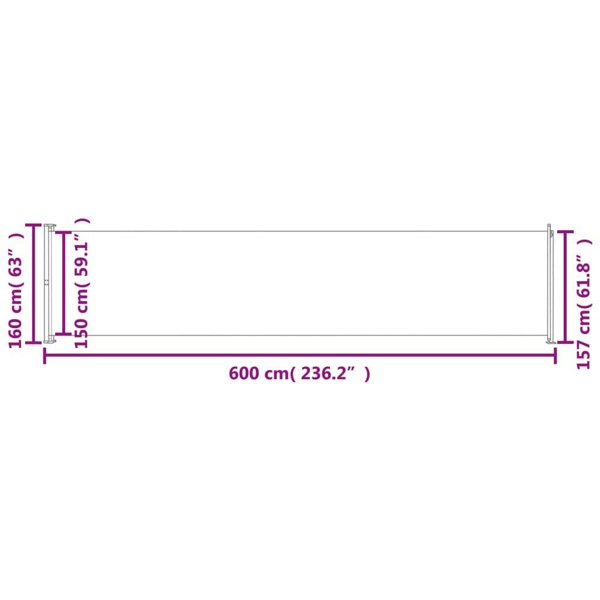 Berkfield Patio Retractable Side Awning 600x160 cm Grey