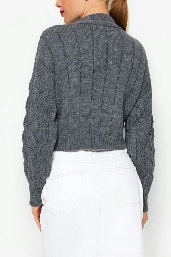 WOVCOR Crop Stand Collar Knit Sweater
