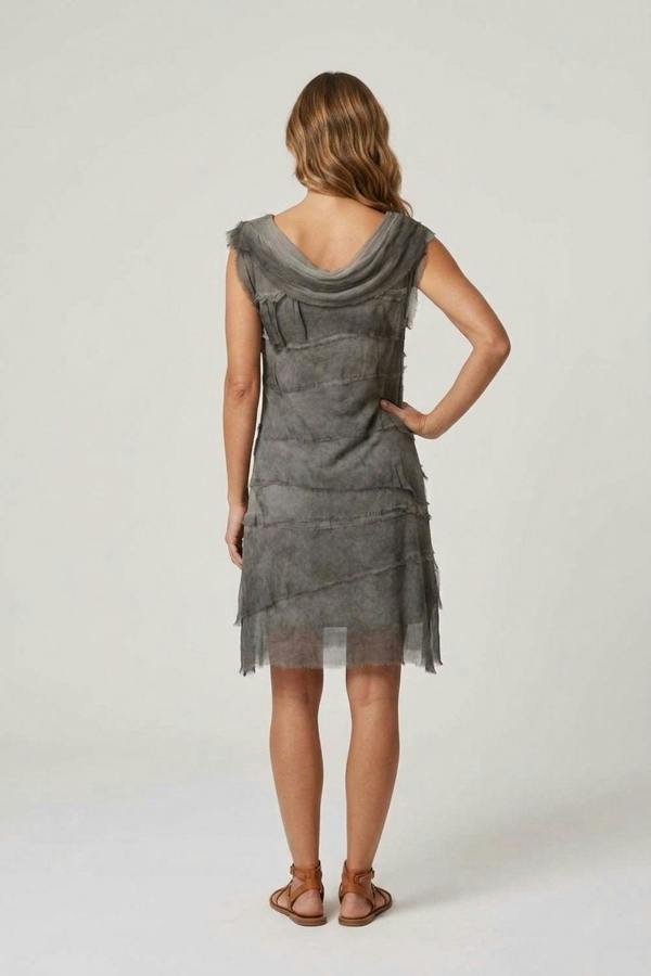 Grey | Semi Sheer Texture Tiered Short Dress