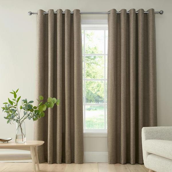 Bianca Chenille Stripe Lined Eyelet Curtains Natural