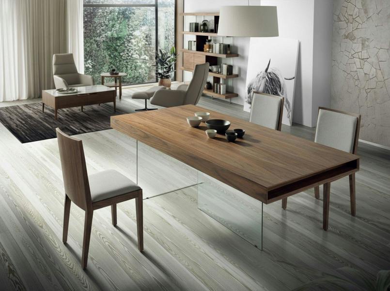 Angel Cerdá Rectangular walnut and tempered glass dining table 1028
