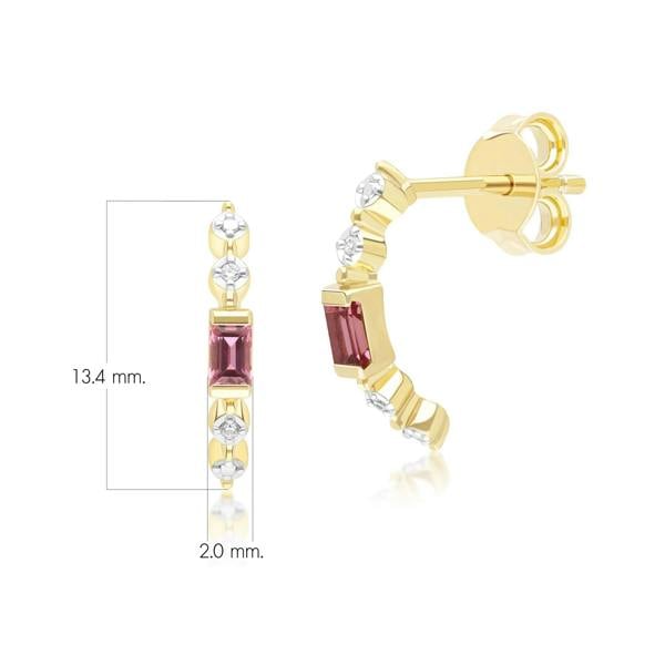 Gemondo Classic Pink Tourmaline & Diamond Half Eternity Hoop Earrings in 9ct Yellow Gold