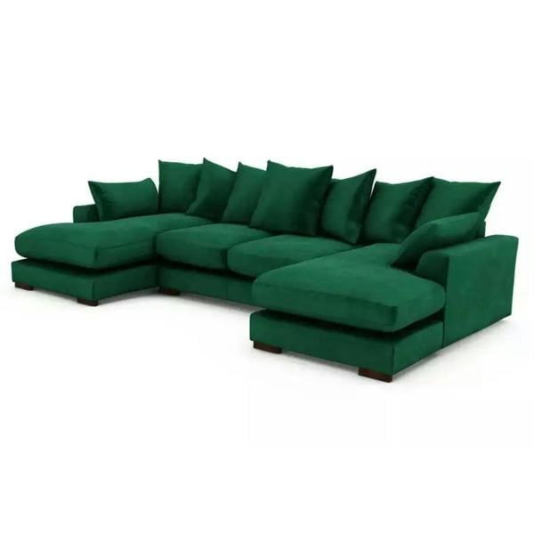 Snug Furniture Linea Plush Velvet U Shape Double Ended Sofa With Wide Footstool