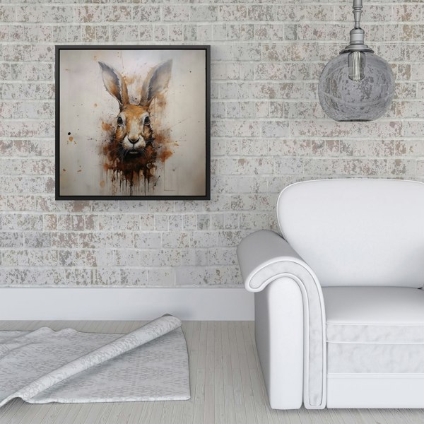 Warren Reed Watercolour Hare Face Framed Canvas