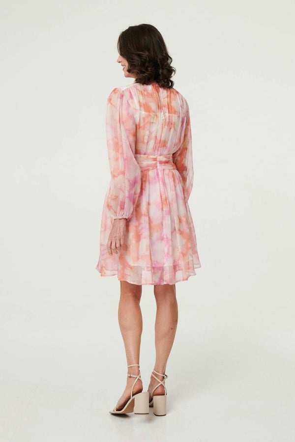 Pink | High Neck Semi Sheer Short Dress
