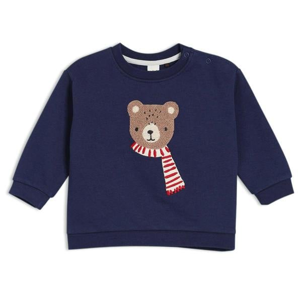 Baby Boys Teddy Bear Embroidered Sweatshirt, Navy Blue - Minicuddles