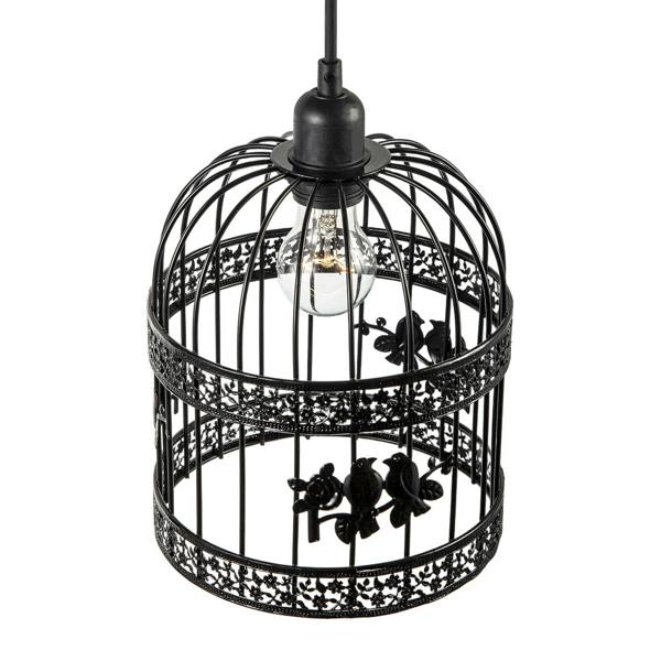 Shabby Chic Shiny Black Gloss Birdcage Shade with 3D Flowers and Birds Image 3