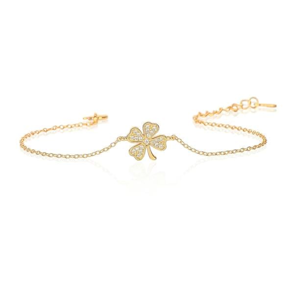 namana Gold Plated 925 Sterling Silver Dainty Lucky 4-Leaf Clover Bracelet For Women