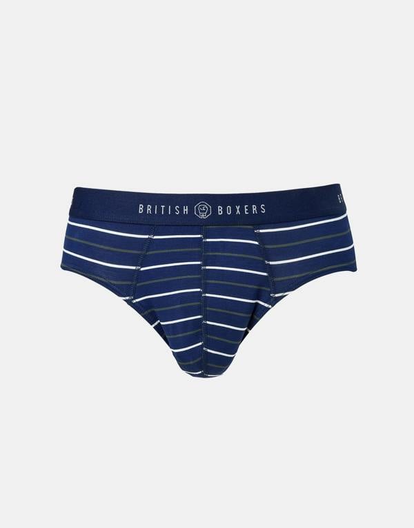 British Boxers Men's Bamboo Brief - Midnight Grove Stripe