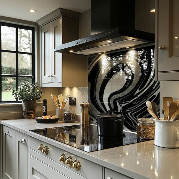 Benjamin Tate Design Black Marbled Paint Splash Back