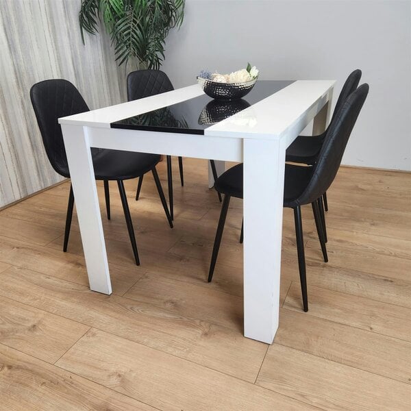Kosy Koala Dining White Black Wood Table and 4 Leather Black Chairs Dining Room Set