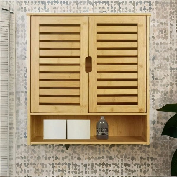 BMBO Wooden Bathroom Wall Storage Cabinet Organiser Natural Brown