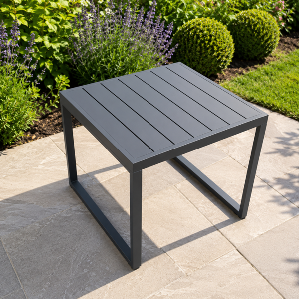 Fimous Square Aluminium Garden Side Coffee Table for Patio, Balcony, Terrace, Swimming Pool - Dark Grey