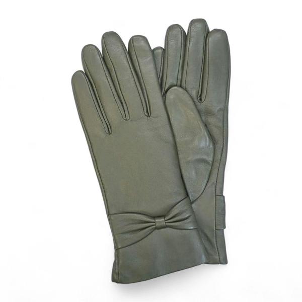Infinity Leather Womens Italian Leather Winter Bow Design Soft Wool Lining Gloves - L-GLV-401