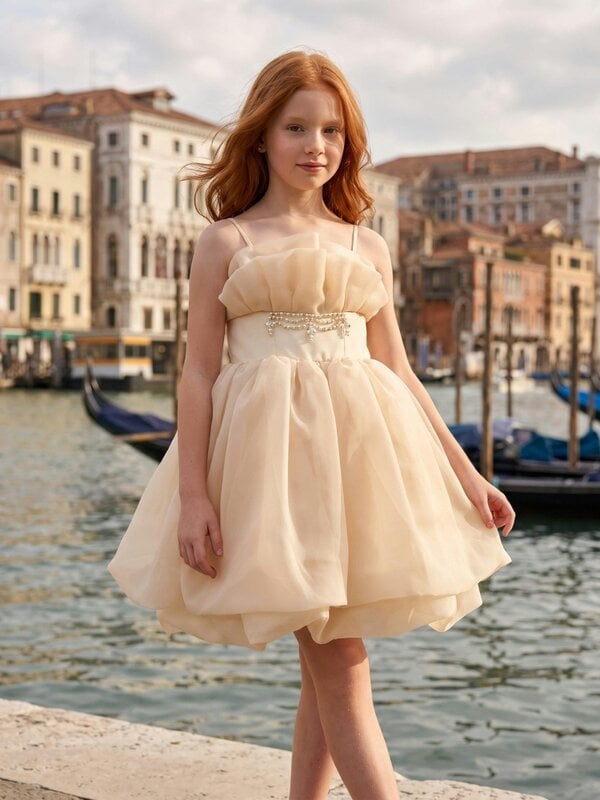 DRESS & Fleur Girls Tulle Dress in Beige