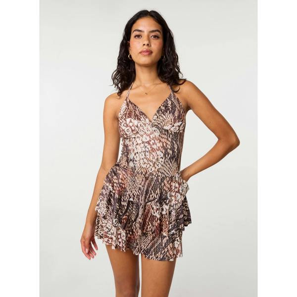 Pink Vanilla Abstract Animal Print Rara Bra Cup Halter Dress