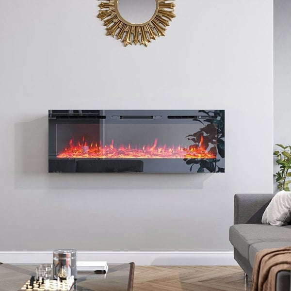 60 Inch Black Wall Mounted Fireplace with Changeable Mirror Effect Wall Mounted Fires Living and Home 60 inch