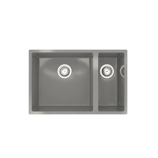 Flode Vänern | 1.5 Bowl Comite Kitchen Sink | Inset or Undermounted | 670mm x 440mm x 206mm | Strainer Wastes Supplied | Gloss Grey Finish