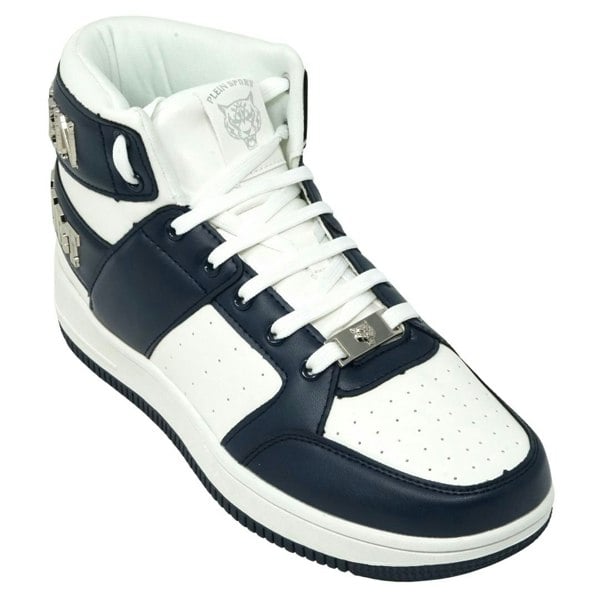 Plein Sport Hi-Top Bold Brand White and Navy Sneakers