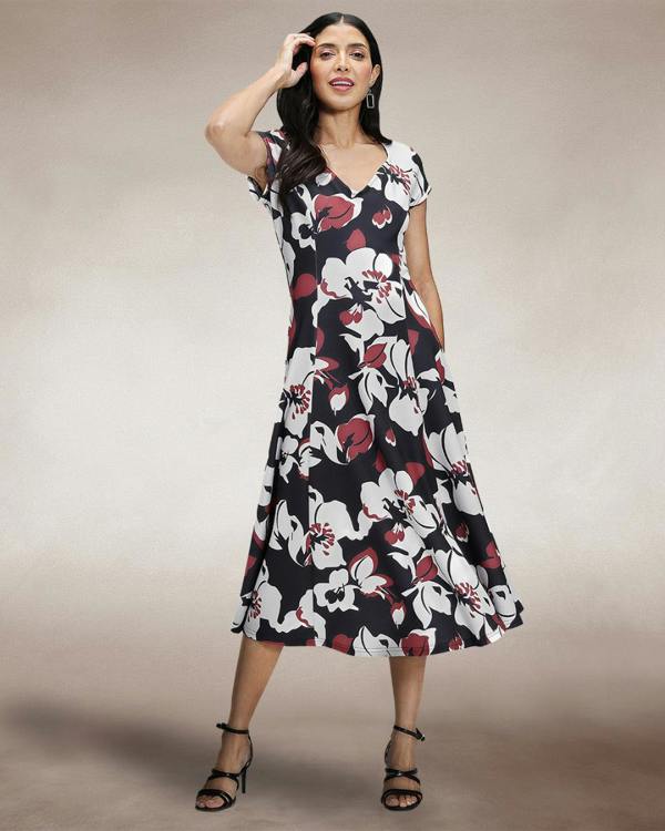 HotSquash A Line Midi Dress with Cap Sleeves