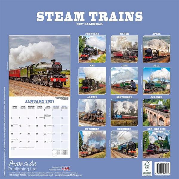 Steam Trains Calendar 2027, Wall Calendars, Month To View, Transport, Gift