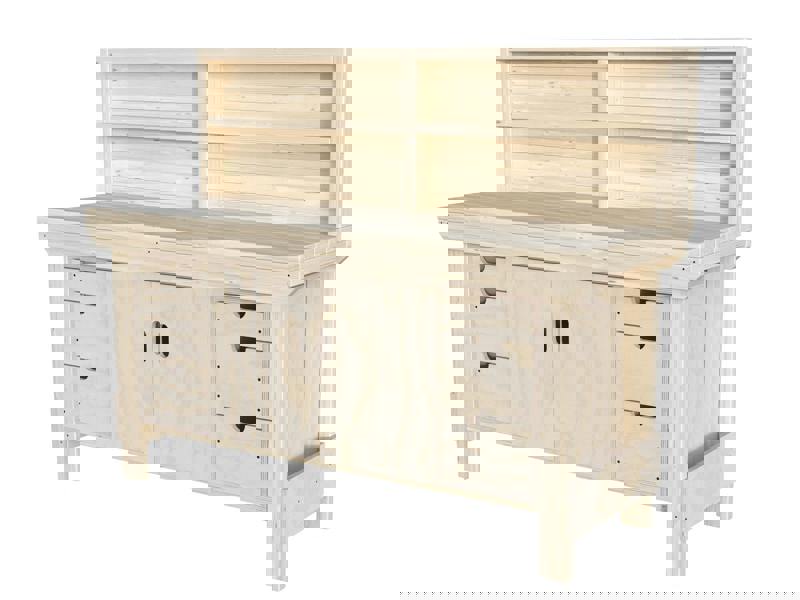 Acorn Heavy-Duty Cupboard Workbench (V.3) – Sturdy Wooden Workbench with Two-Door Cupboard in the middle, Multiple Large Drawers, and Optional Back Panel or Pegboard, Ideal for Garages, Workshops, and Sheds