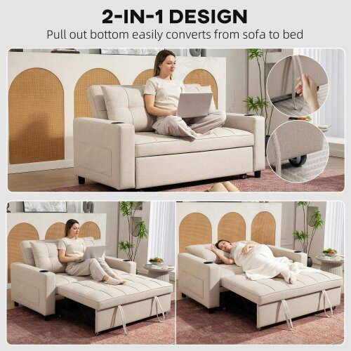Wyld Haus Kari Fabric Beige 2 Seater Pull Out Sofa Bed