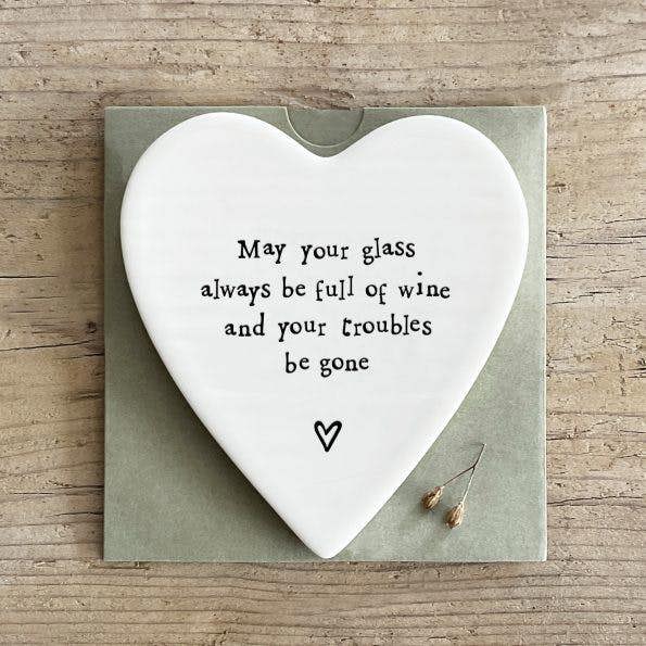 Porcelain Heart Coaster – “May Your Glass Always Be Full of Wine” | Fun Gift for Wine Lovers