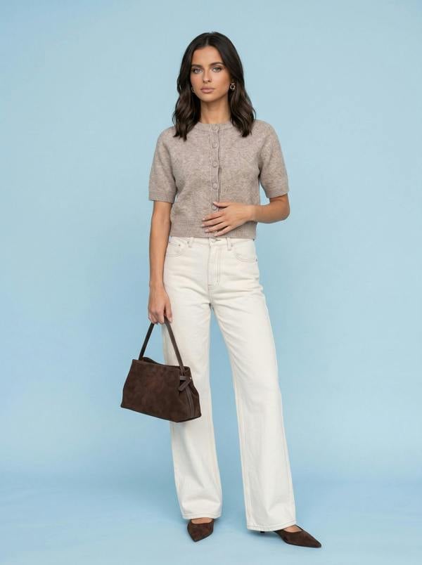 Urban Bliss Wool Blend Short Sleeved Cardigan Tuape