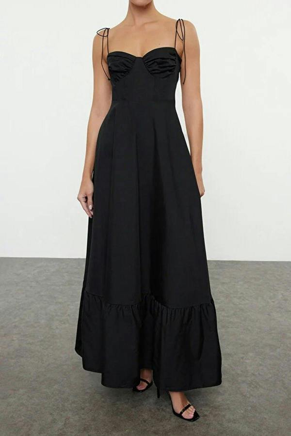 WOVCOR Draped Detailed Woven Maxi Skater Dress