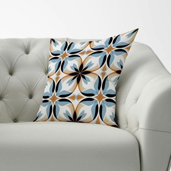 Warren Reed White Brown and Blue Geometric Pattern Cushions