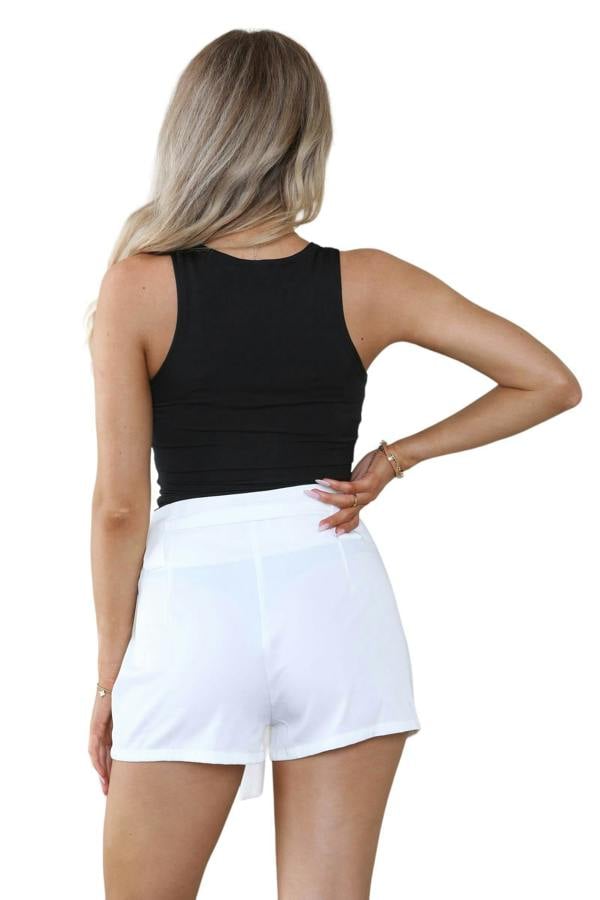 Women’s White High Waist Bow Knot Tie Up Belted Wide Leg Small Tailored Shorts Summer Casual Loose Shorts Pants Beach Streetwear Home wear - Elaina Fashion