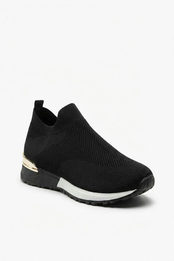 Jessi Slip On Sock Wedge Trainers - Black/white_wb