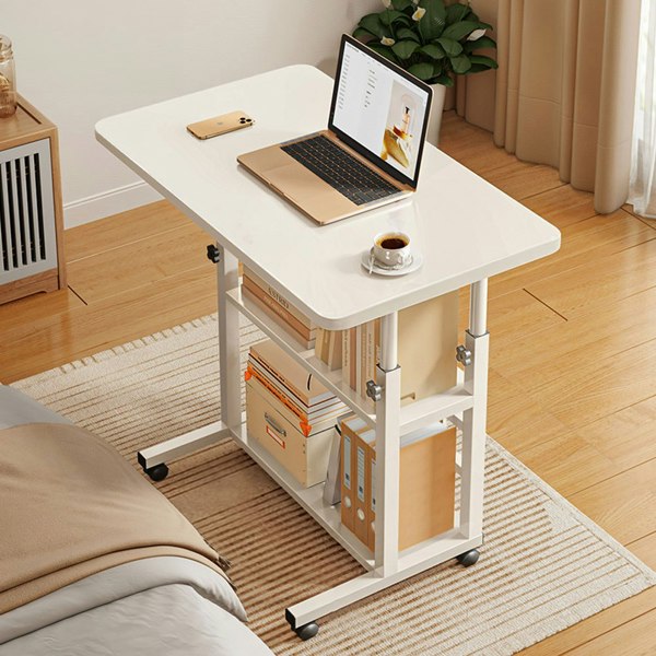 Living and Home 3-tier Height Adjustable Mobile Table Overbed Desk with Shelves Wheels