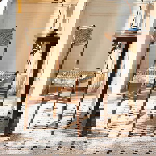 Fuchs Dining Table, Solid Wood & Rattan, Dark Oak with small space dining table