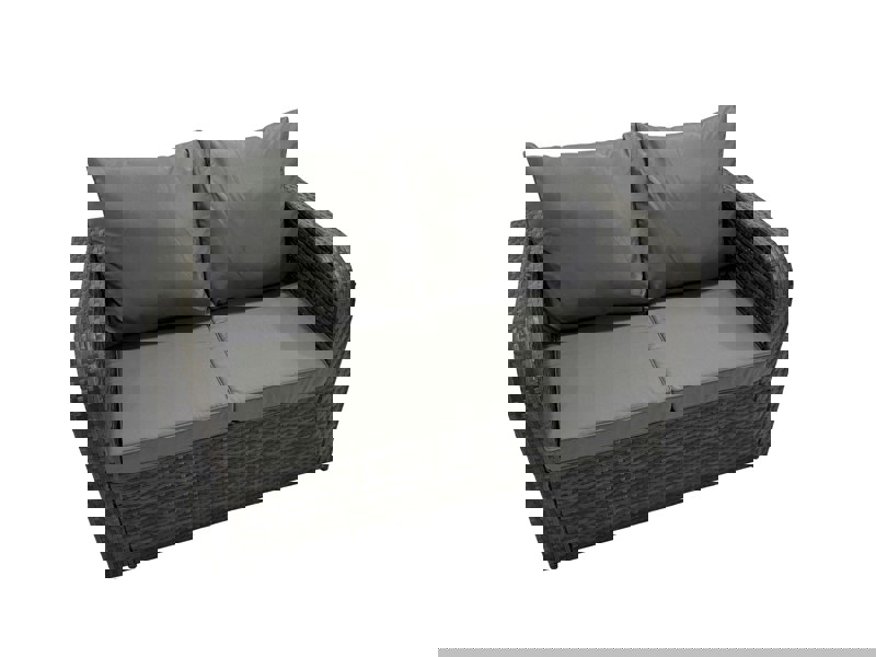 Fimous Rattan Garden Outdoor Furniture Set Love Sofa Square Coffee Table Set with 2 Side Table Big Stool Dark Grey Mixed