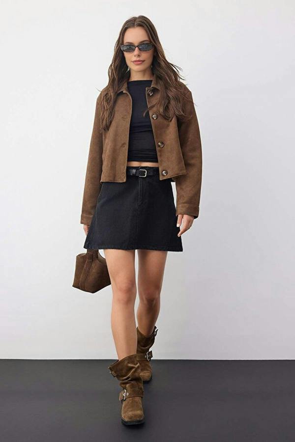 WOVCOR Denim Skirt with Belt Detail
