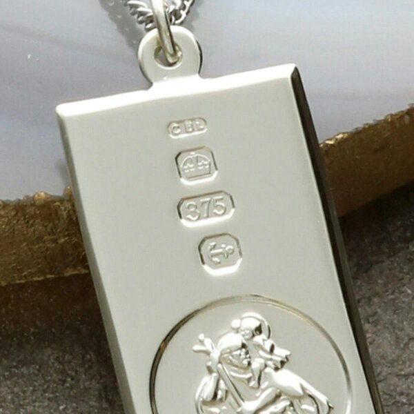 Christopher James of London 9ct White Gold Custom Hallmarked Small St Christopher Ingot With Optional Engraving and Chain