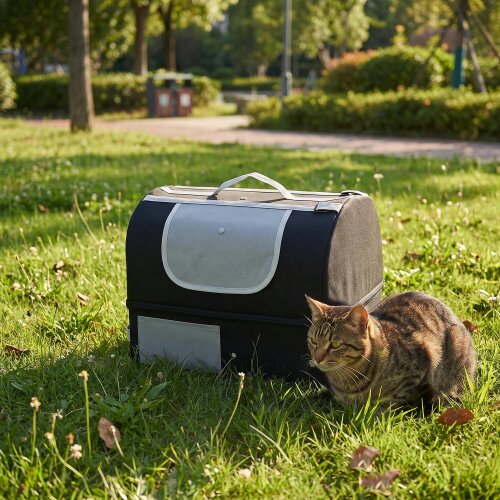PawHut Portable Cat Litter Box with Zipper & Lid for Travel, Black