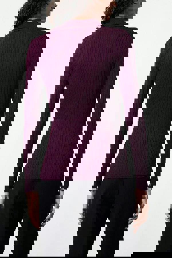 WOVCOR Mercerized Look Ribbed Polo Neck Knit Cardigan