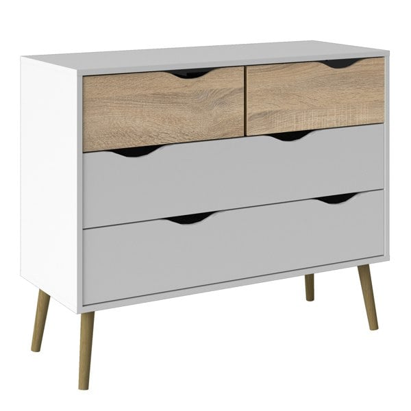 Furniture To Go Oslo Chest of 4 Drawers (2+2) in White and Oak